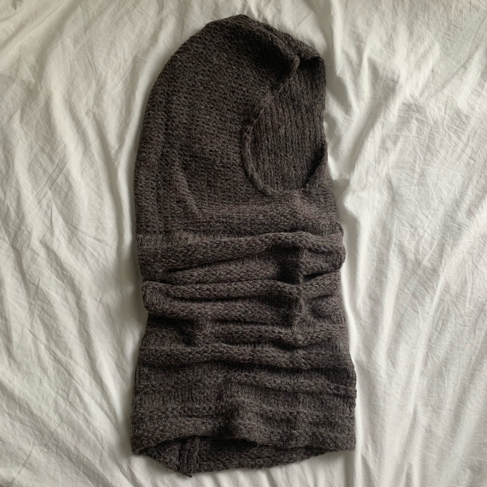Vintage brown hood accordion tube scarf balaclava